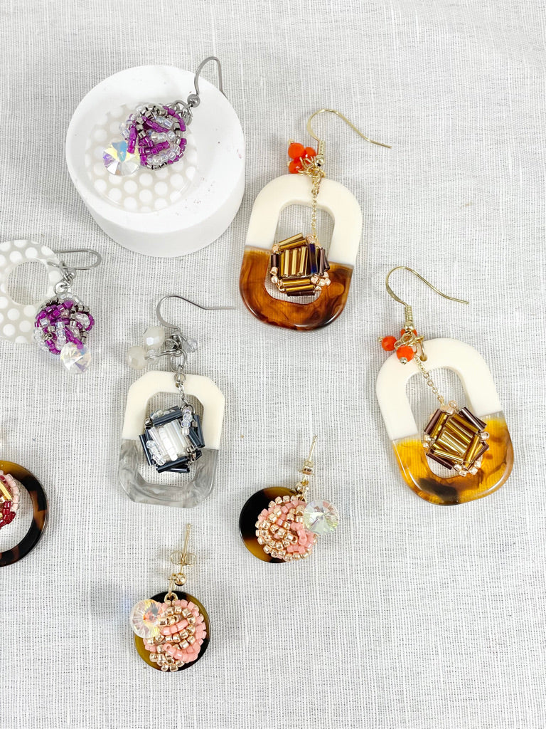 Hand beaded earrings - Tortoiseshell -