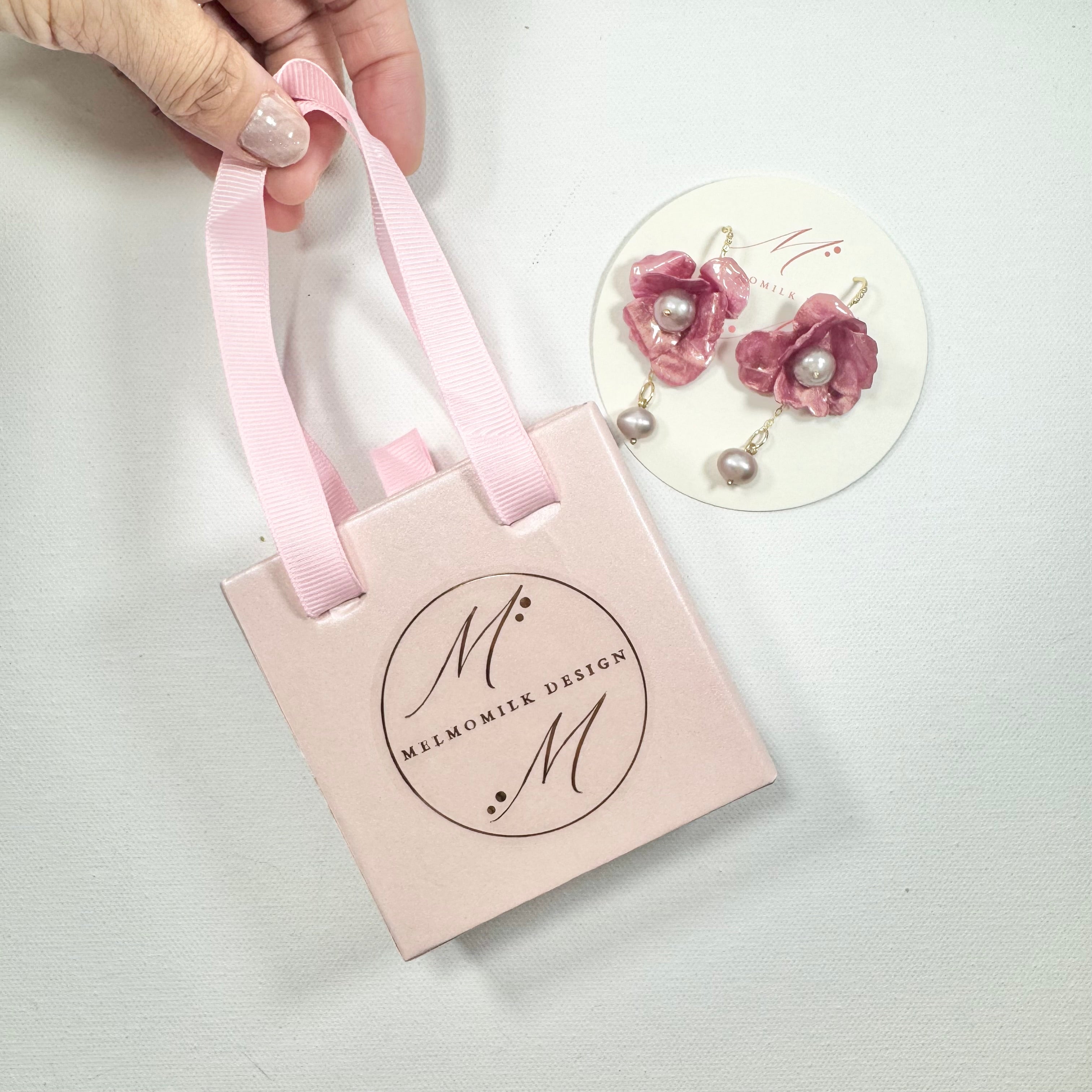 Anemone Collection earrings handcrafted from upcycled plastic, inspired by Japanese petal antique pink rose anemones. Lightweight, nature-inspired statement jewelry for eco-conscious fashion lovers.