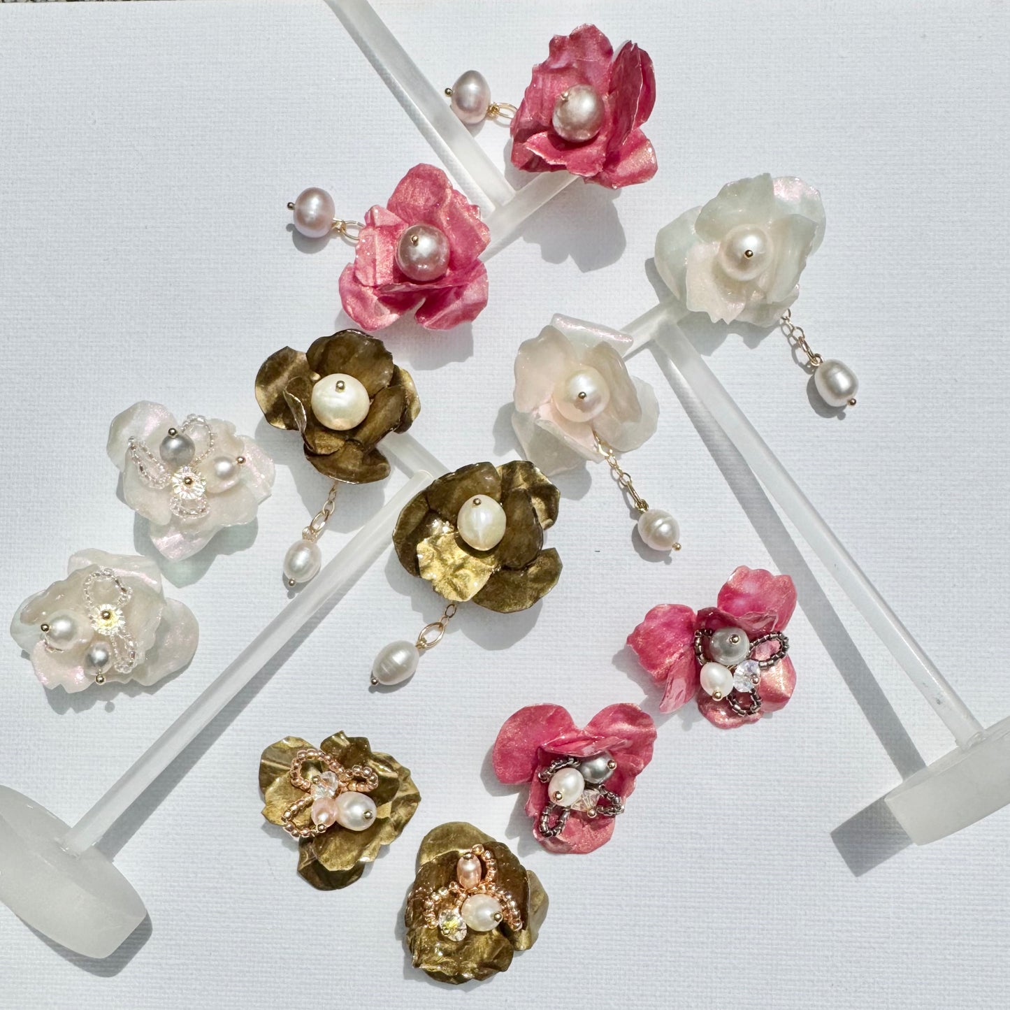 Anemone Collection earrings handcrafted from upcycled plastic, inspired by Japanese white pearl anemones. Lightweight, nature-inspired statement jewelry for eco-conscious fashion lovers.