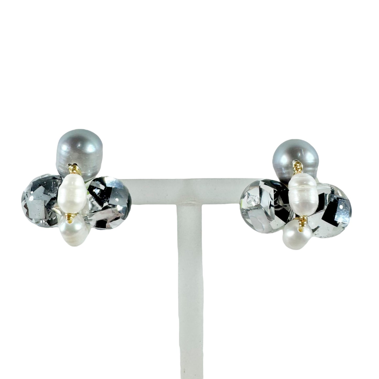 Bee Divine midnight black bee earrings with fresh water pearls handcrafted from upcycled plastic, featuring delicate bee-inspired designs with lightweight, eco-friendly materials. A sustainable statement piece for nature lovers.