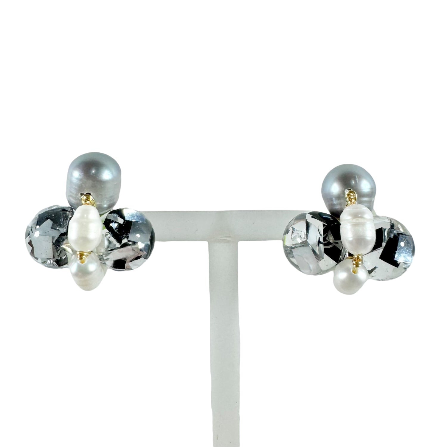 Bee Divine midnight black bee earrings with fresh water pearls handcrafted from upcycled plastic, featuring delicate bee-inspired designs with lightweight, eco-friendly materials. A sustainable statement piece for nature lovers.