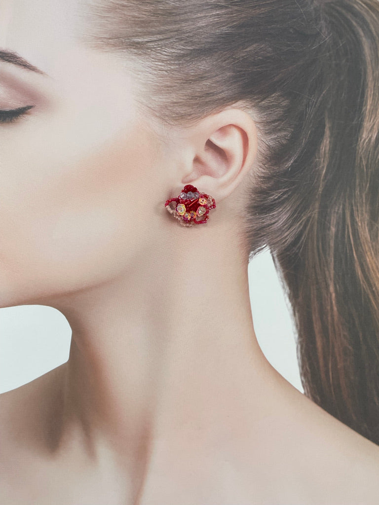 Hand beaded earrings - Rose -