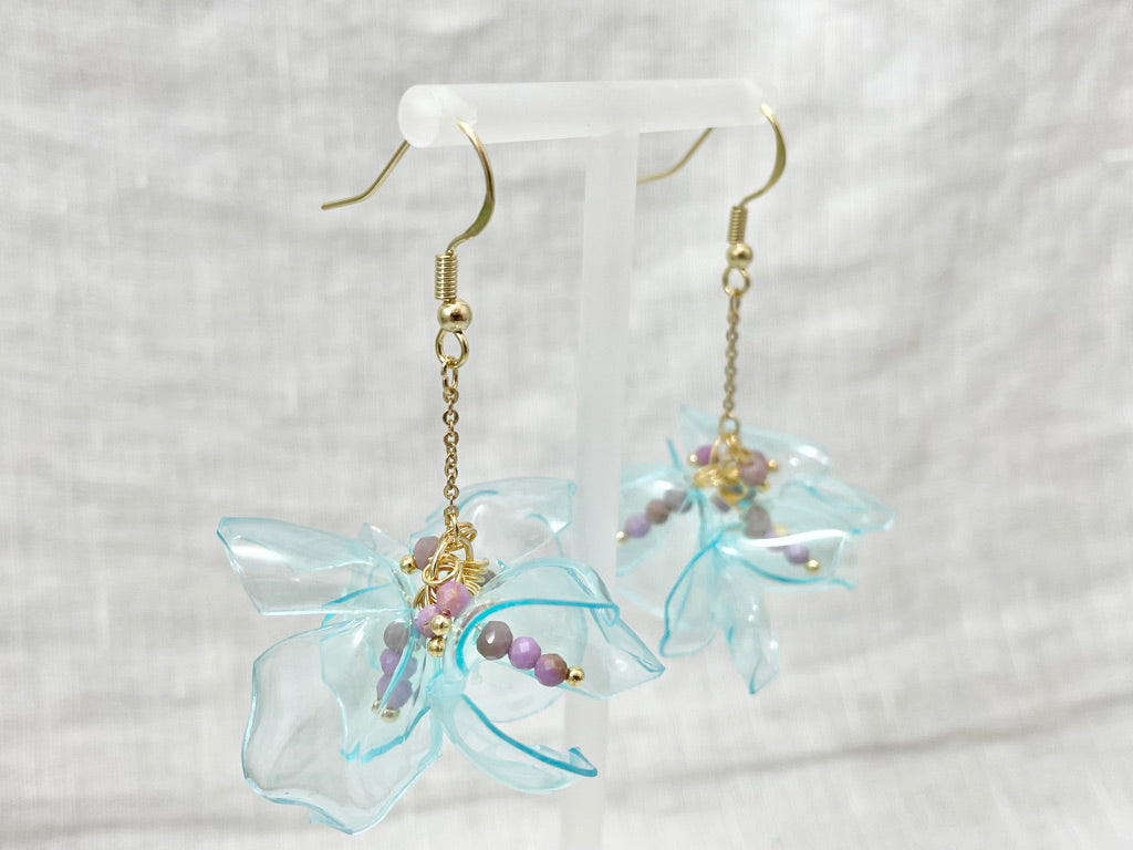 Upcycled earrings - water bell flowers- 14KGF