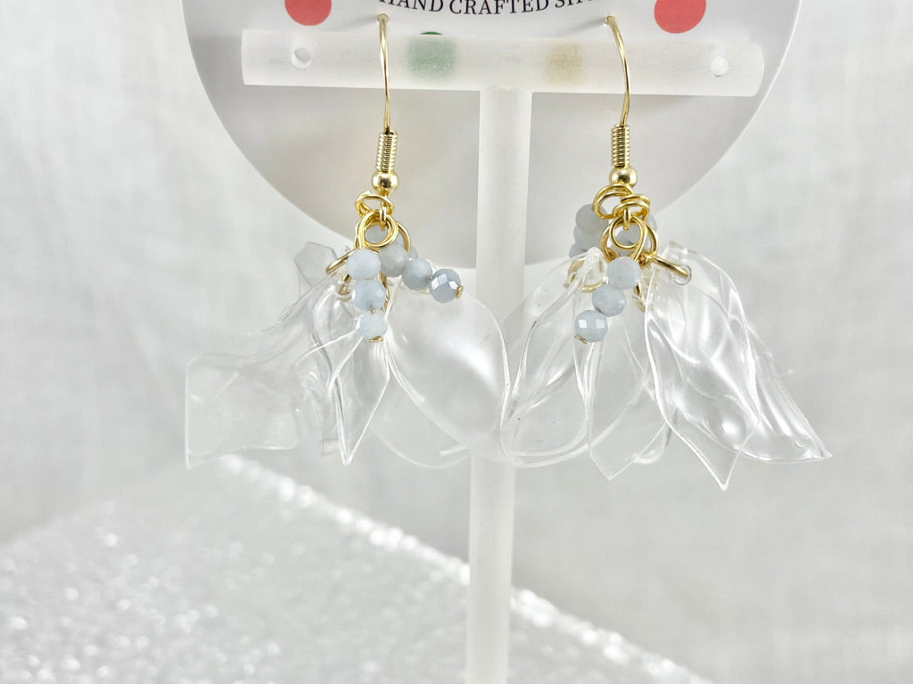 Upcycled earrings - petals - Blue Aquamarine- 14KGF