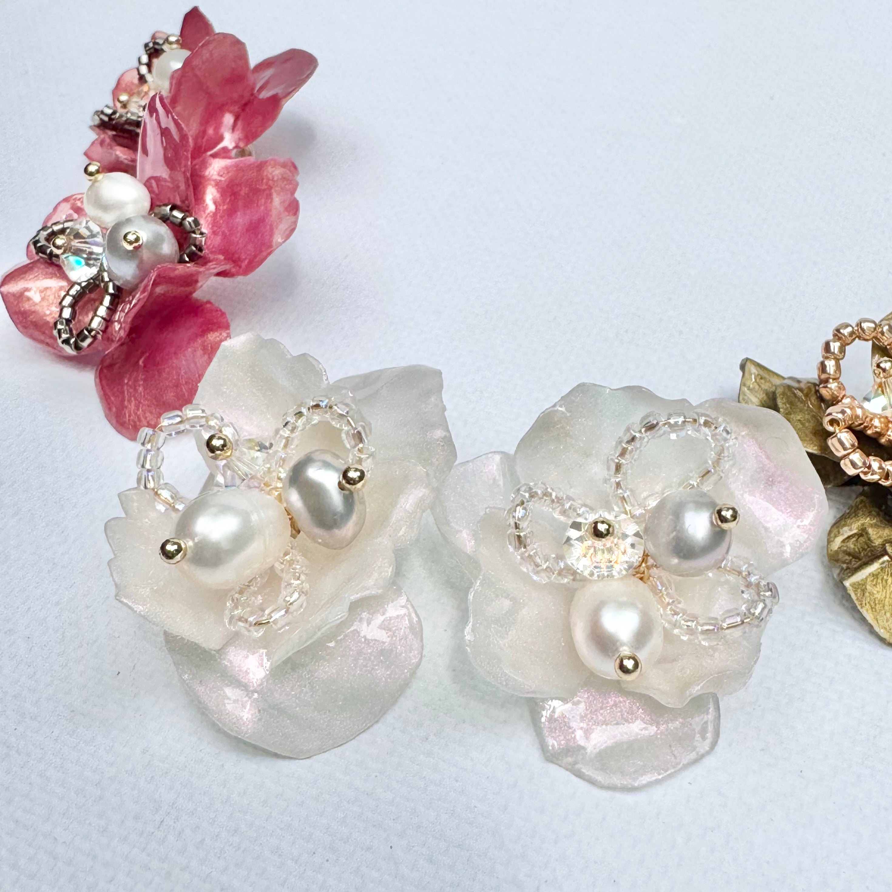 Snow White Enchanted Rose earrings side view - handmade upcycled