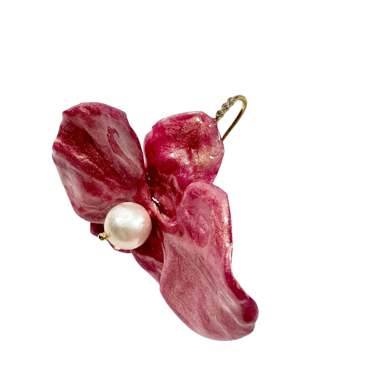 Handmade upcycled orchid earrings crafted from recycled PET bottles, eco-friendly floral jewelry by a Singapore artisan, lightweight and elegant design.