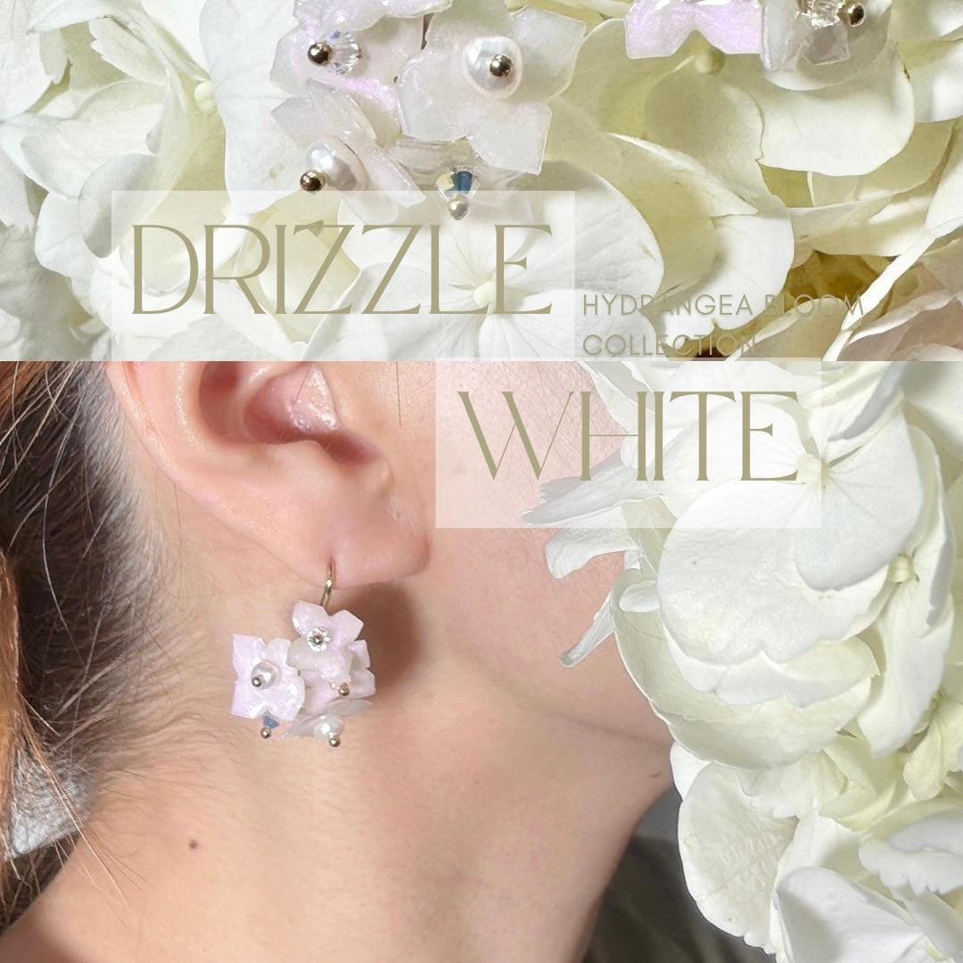 Hydrangea Bloom Earrings - Drizzle White -