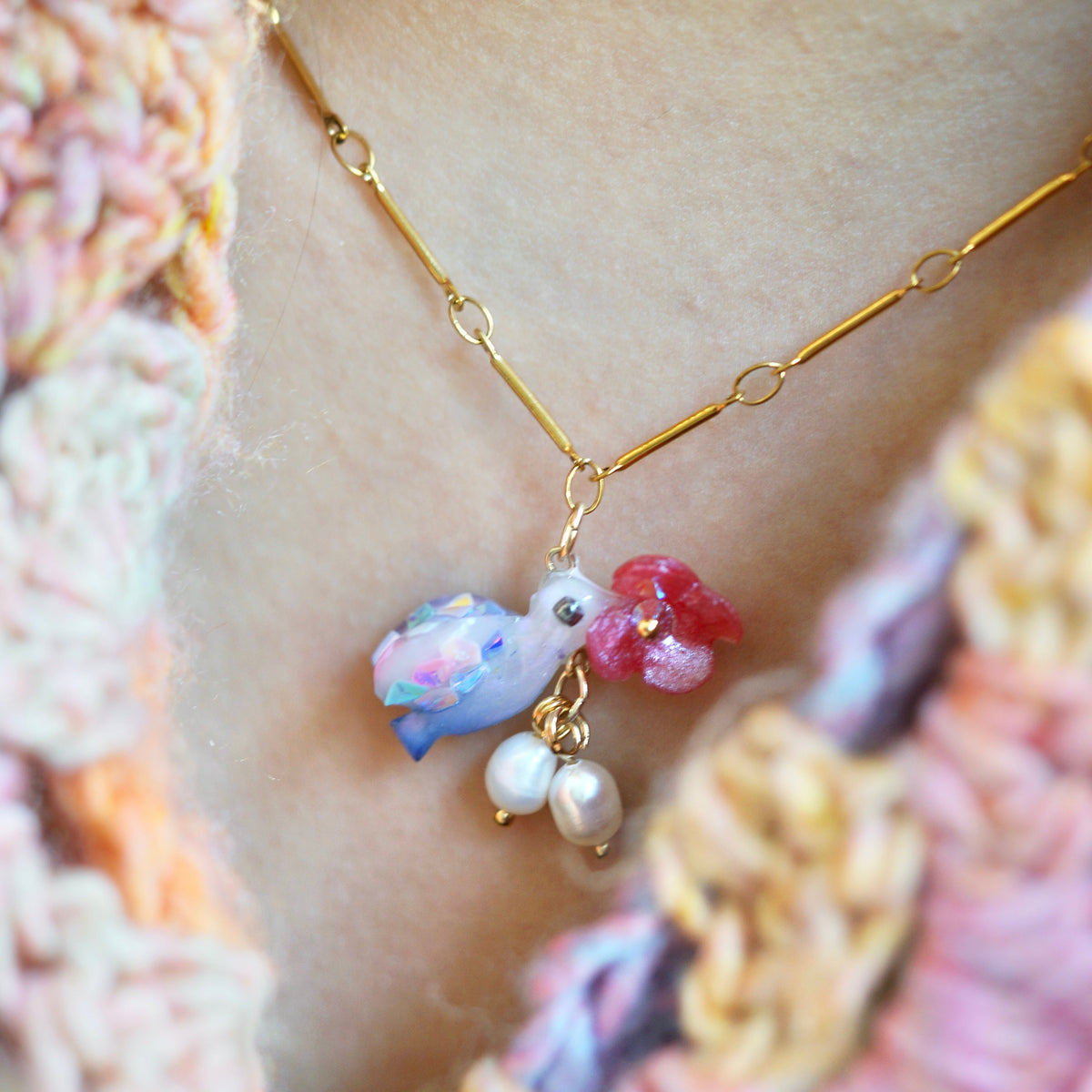 Blue Jay Bird Necklace
