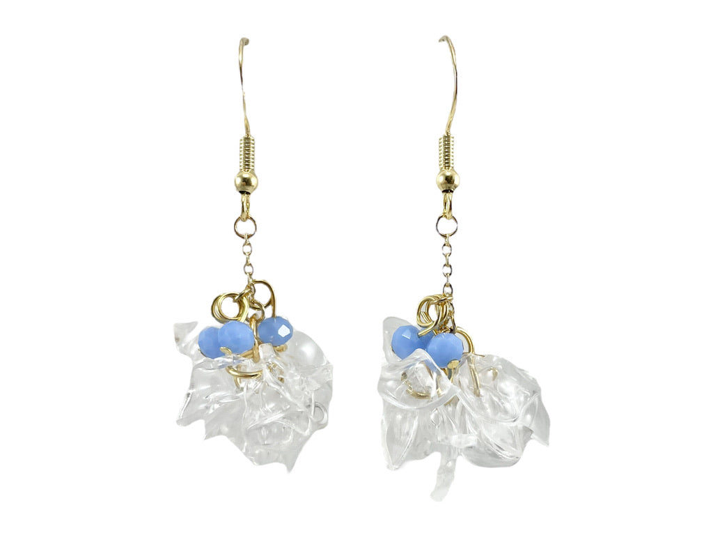 Upcycled earrings - petals chain -Ice- 14KGF