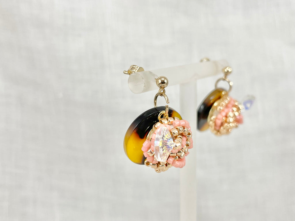 Hand beaded earrings - Tortoiseshell -