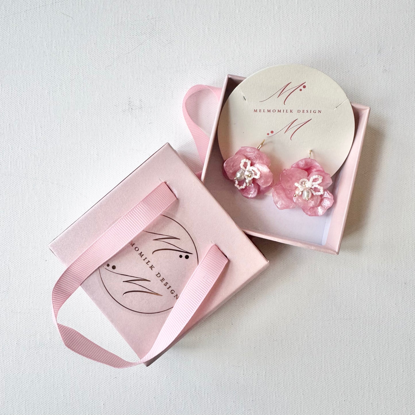 Enchanted Rose Earrings - Powder Pink Velvet -