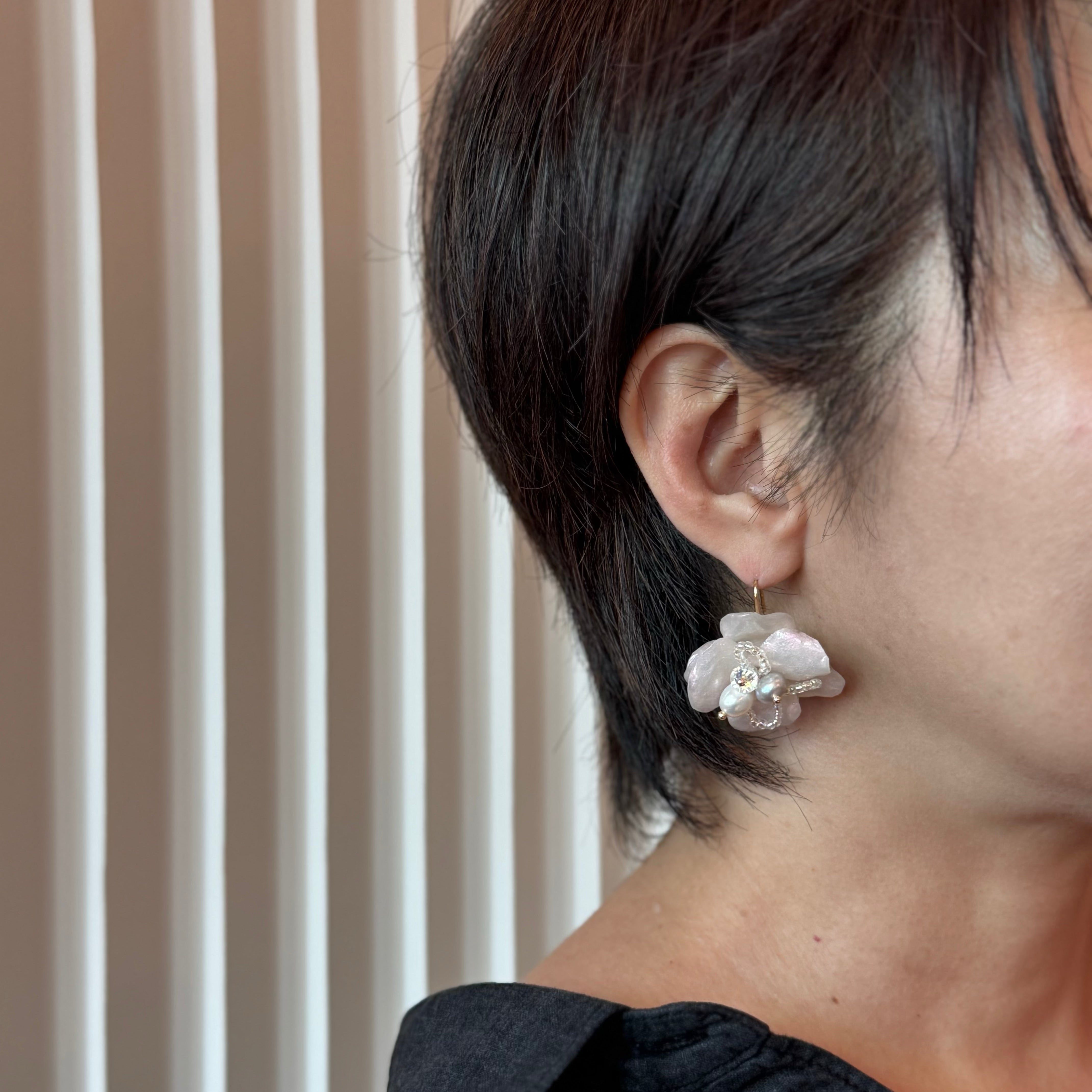 Enchanted Rose Earrings in Snow White - handmade upcycled flower earrings with freshwater pearls