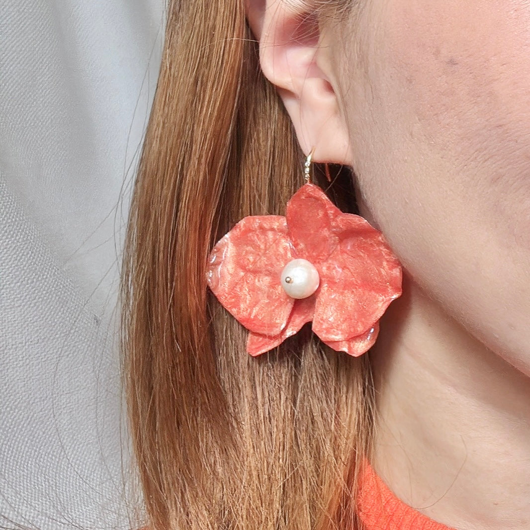 Eternal Orchid Earrings - Citrus Orange -