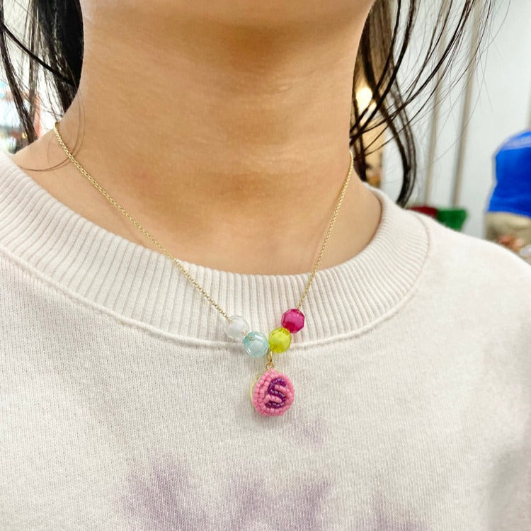 hand-beaded-necklace-alphabet-letter-customise-kids-accessory-gift personalised beads unique girls present idea