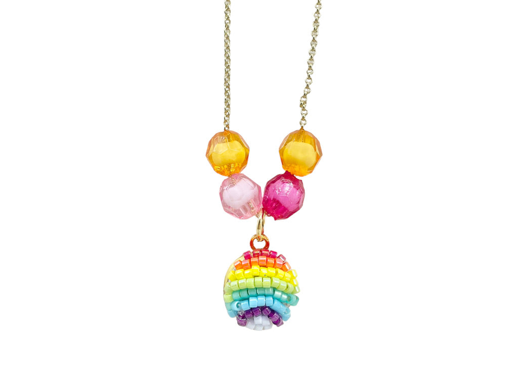 Rainbow hand-beaded kids necklace - colourful gift for girls