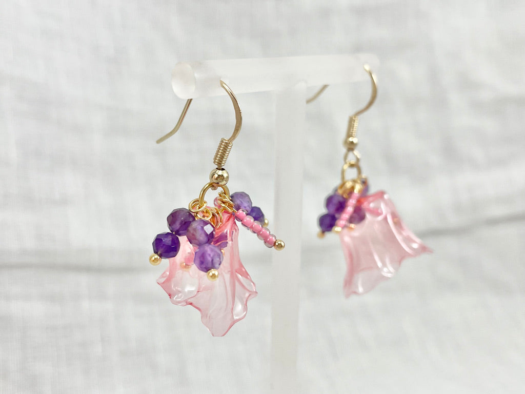 Upcycled earrings - buds - Amethyst・14KGF