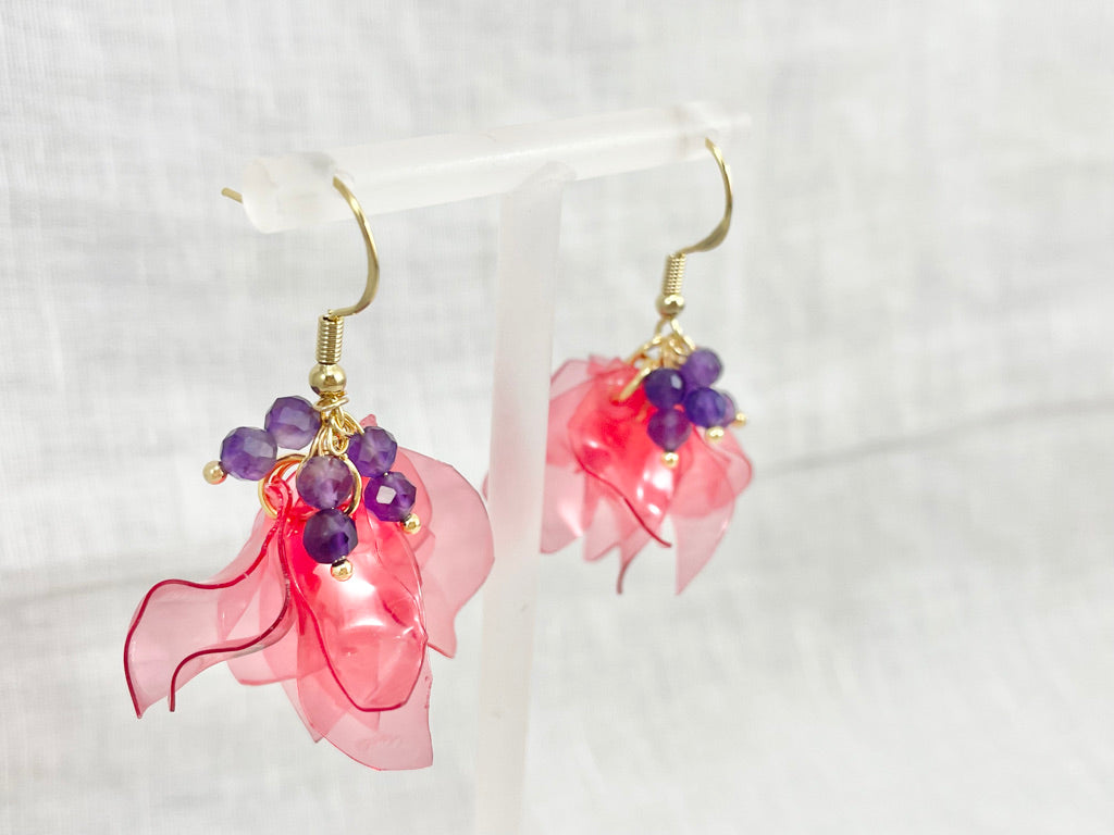 Upcycled earrings - petals - Ametyst - 14KGF