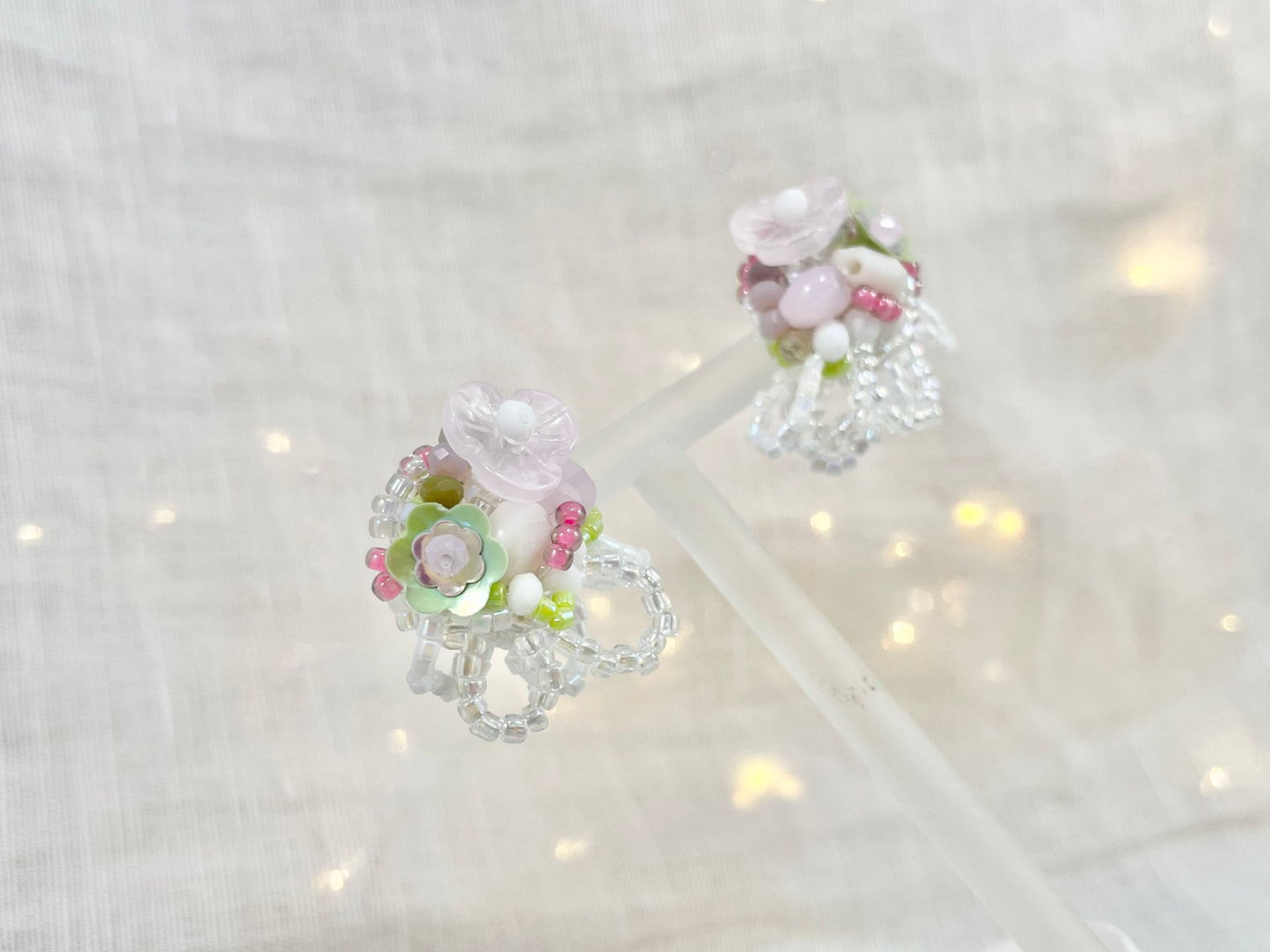 Hand beaded earrings - flower bouquet -