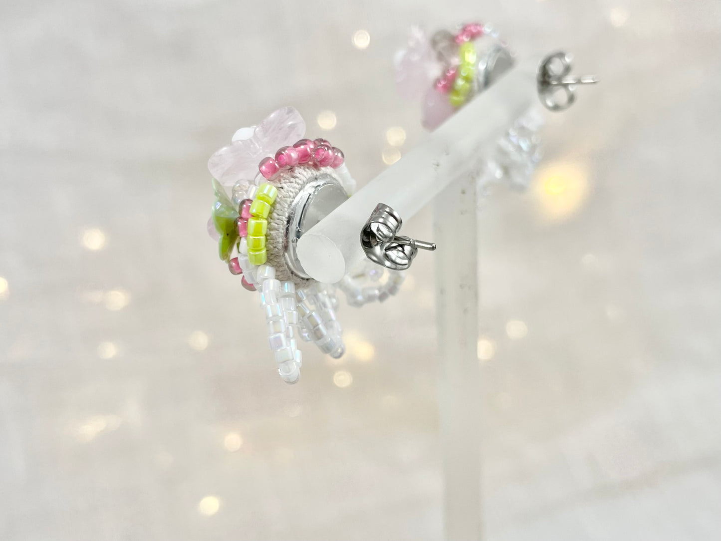 Hand beaded earrings - flower bouquet -