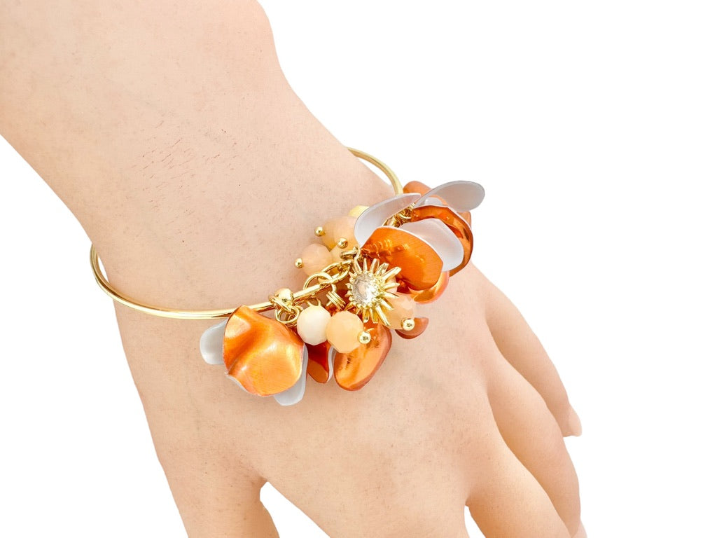 Upcycled bracelet bangle- flower charms -