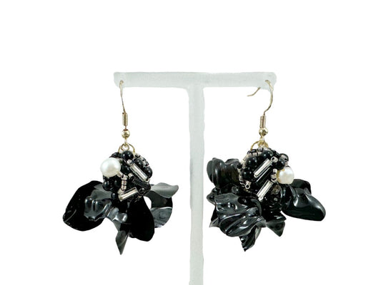 Upcycled earrings - Haute couture - Night garden