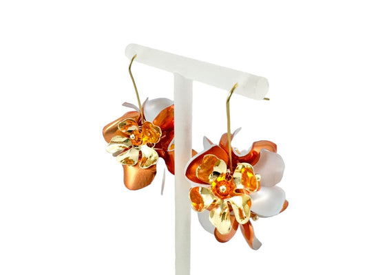 Upcycled earrings - bell flower ball  caramel -
