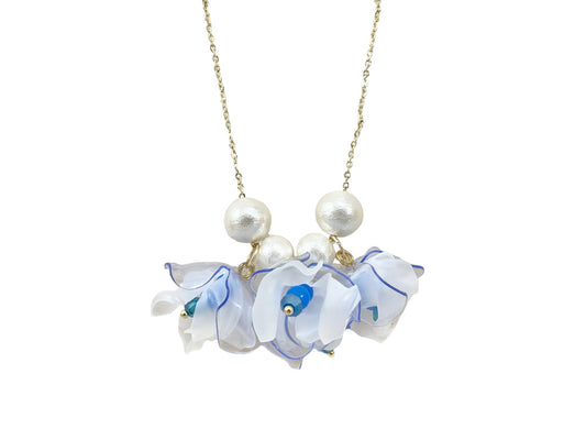 Upcycled necklace - frosty blue bell flowers - 14KGF