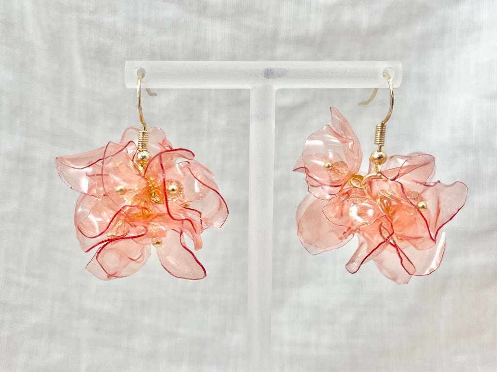 Upcycled earrings - red bell flowers - 14KGF