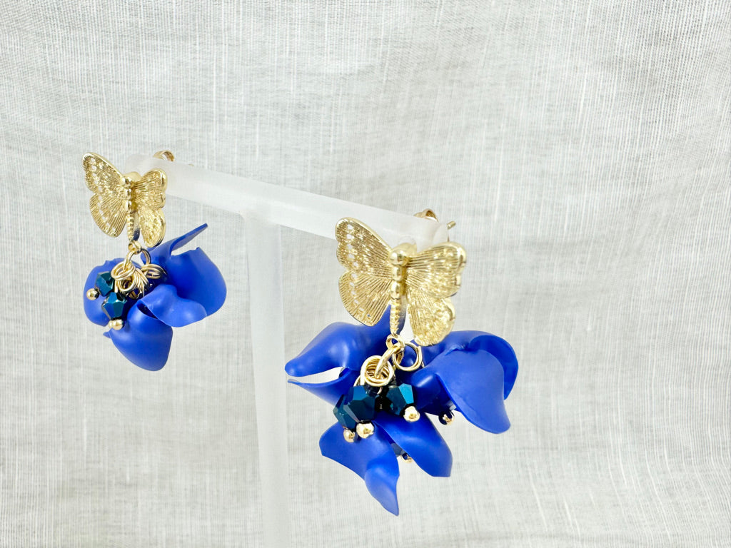 Upcycled earrings - butterfly garden - 14KGF