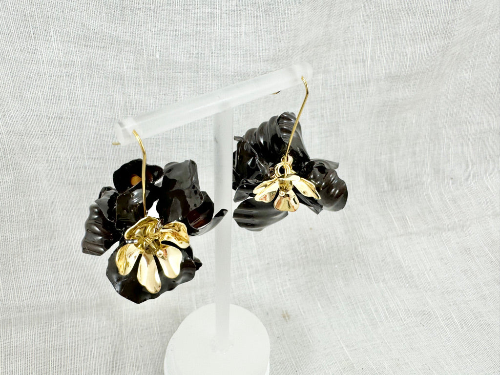 Upcycled earrings - bell flower ball chocolate  -