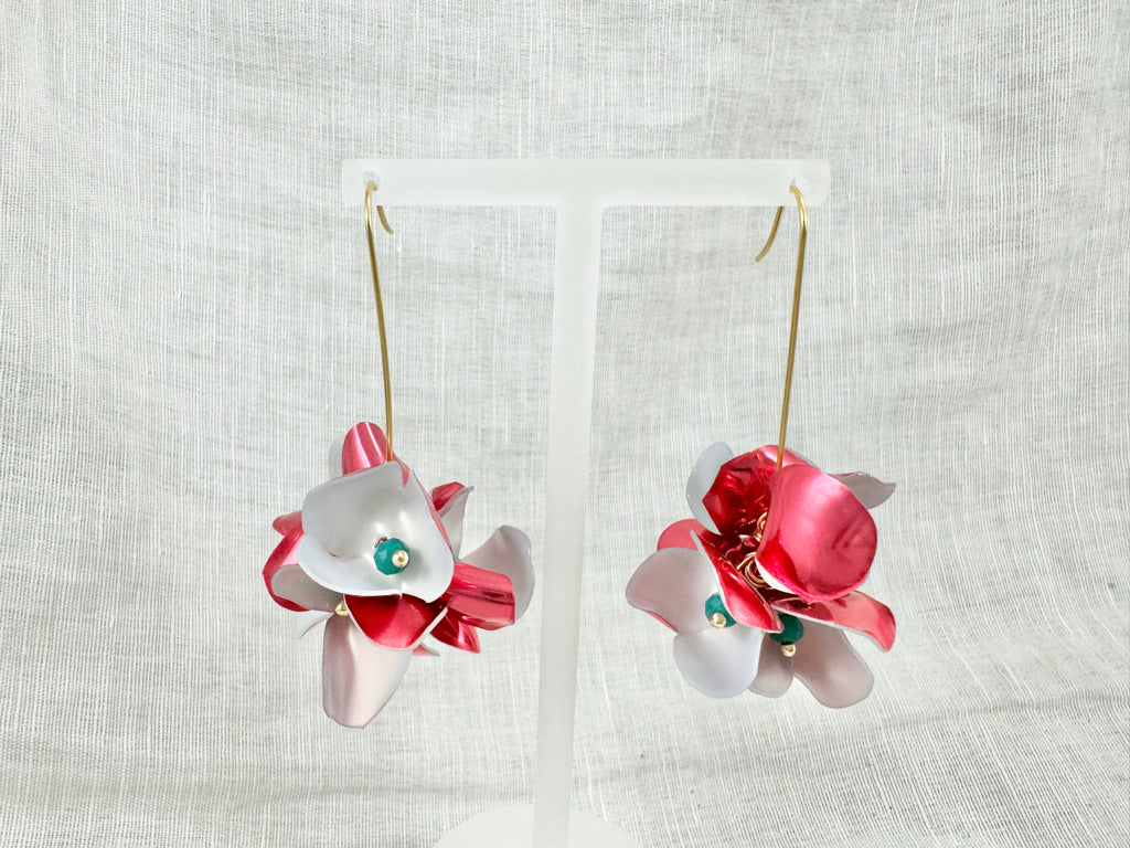 Upcycled earrings - bell flowers berry jam -