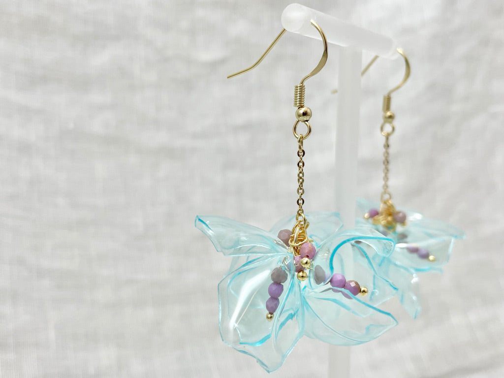 Upcycled earrings - water bell flowers- 14KGF
