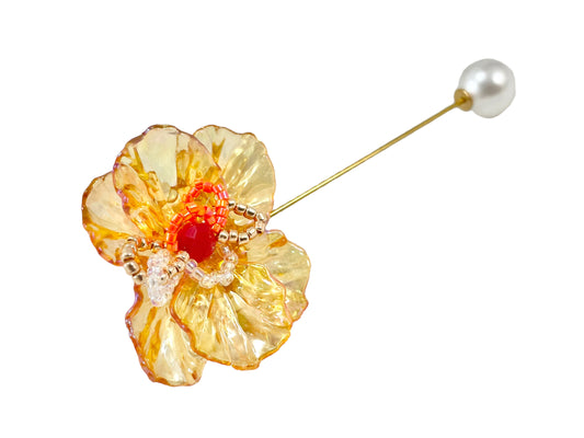 Pin brooch - flower - orange