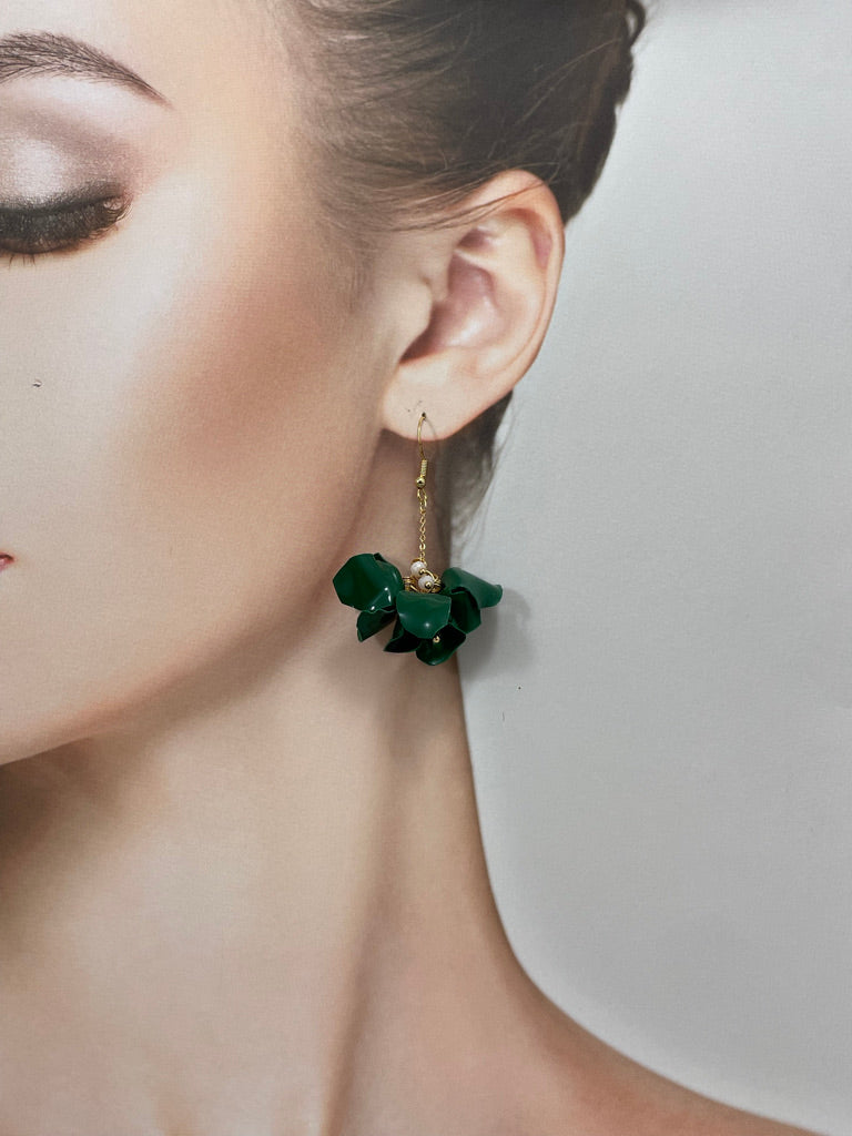 Upcycled earrings - green bell flowers- 14KGF