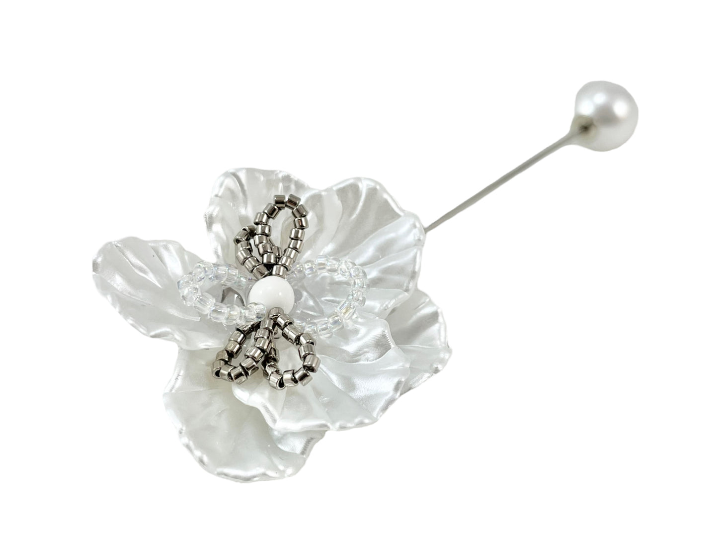 Pin brooch - flower - pure white