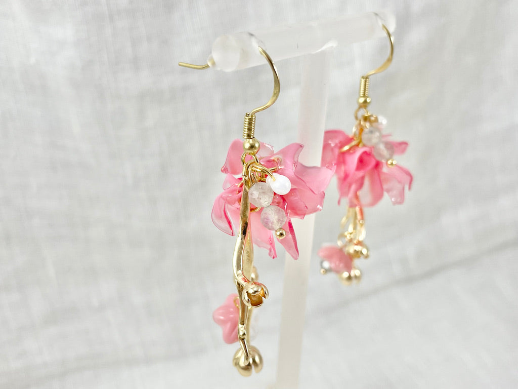Upcycled earrings - pink rose- 14KGF