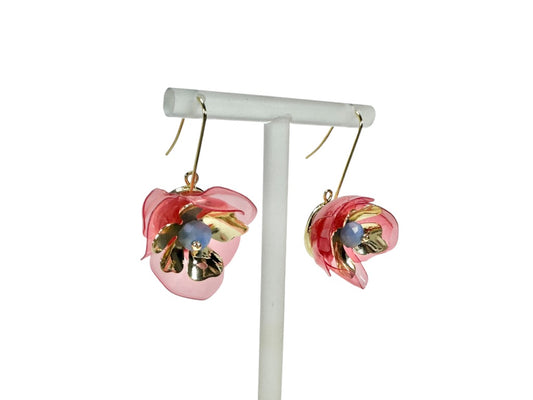 Upcycled earrings - hanging flowers - Pink