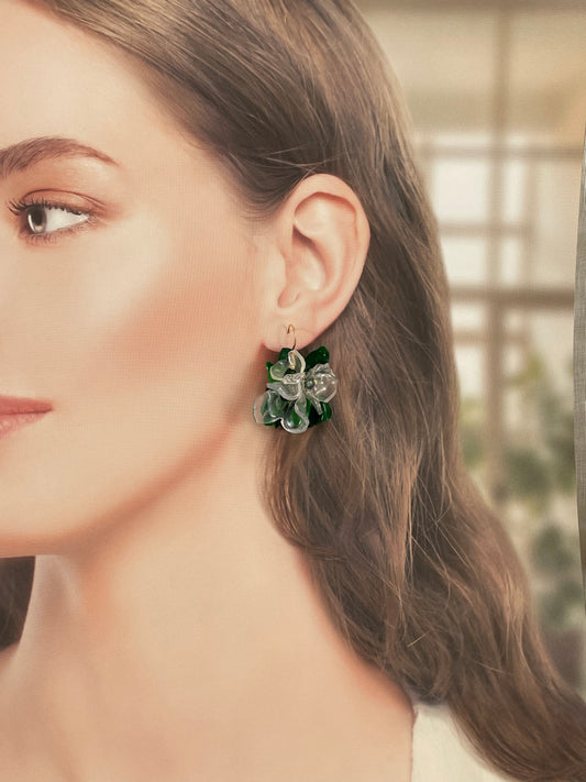 Upcycled earrings - green flowers - 14KGF