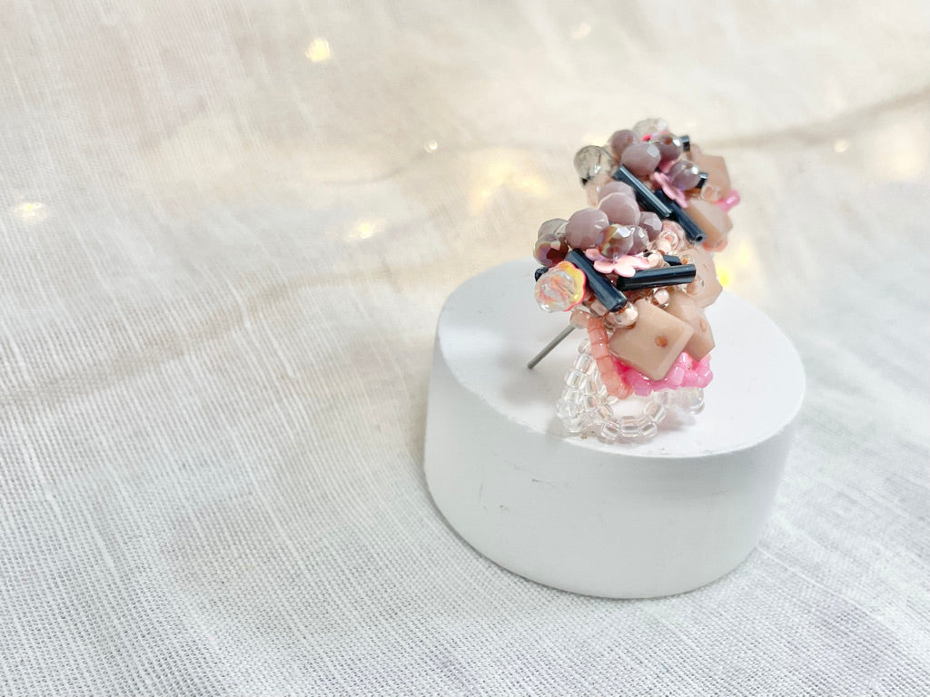 Hand beaded earrings - white strawberry -