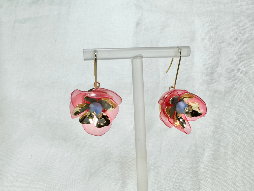 Upcycled earrings - hanging flowers - Pink