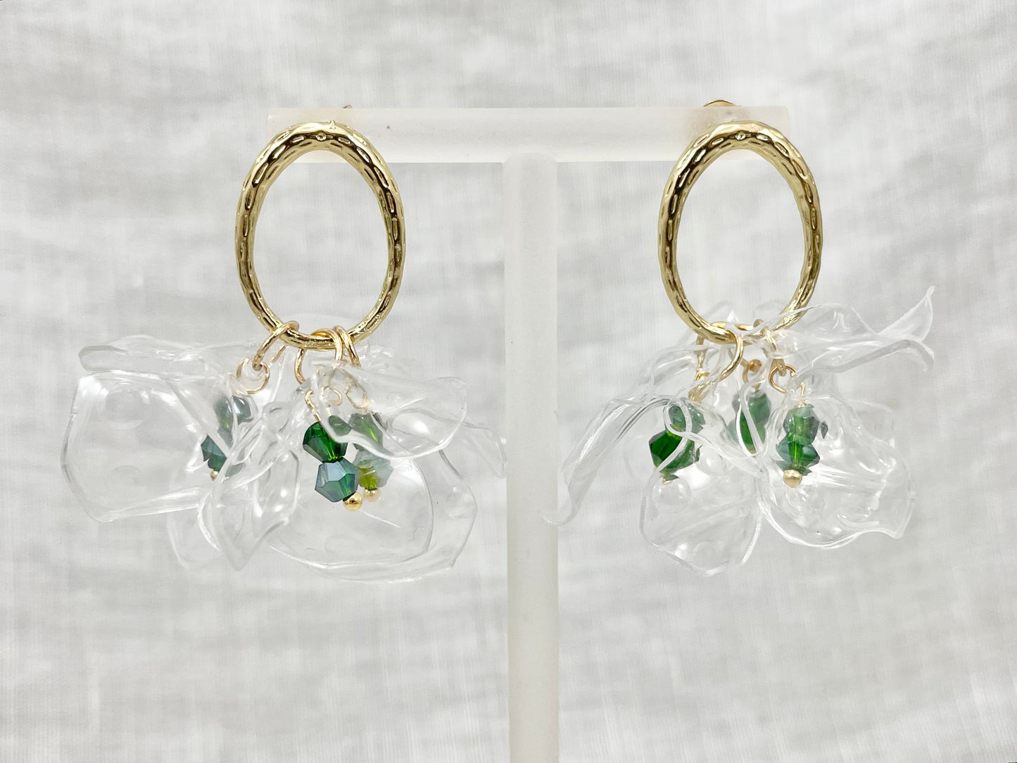 Upcycled earrings - oval bell flowers - 14KGF