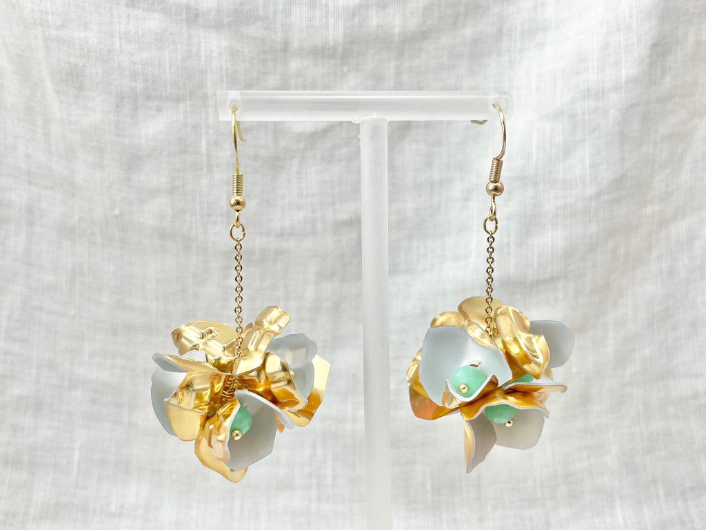 Upcycled earrings - gold bell flowers long - 14KGF