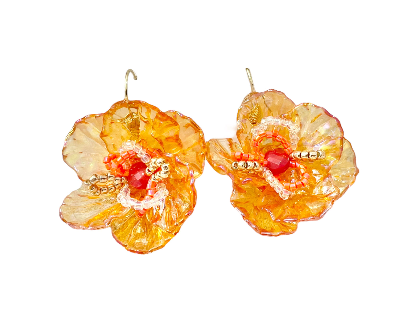 Hand beaded earrings - flower orange-