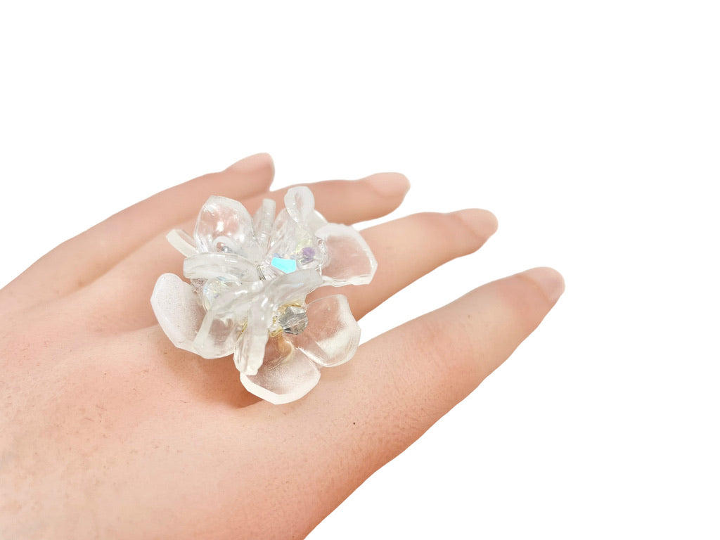 Upcycled ring - crocus clear flower - 14KGF