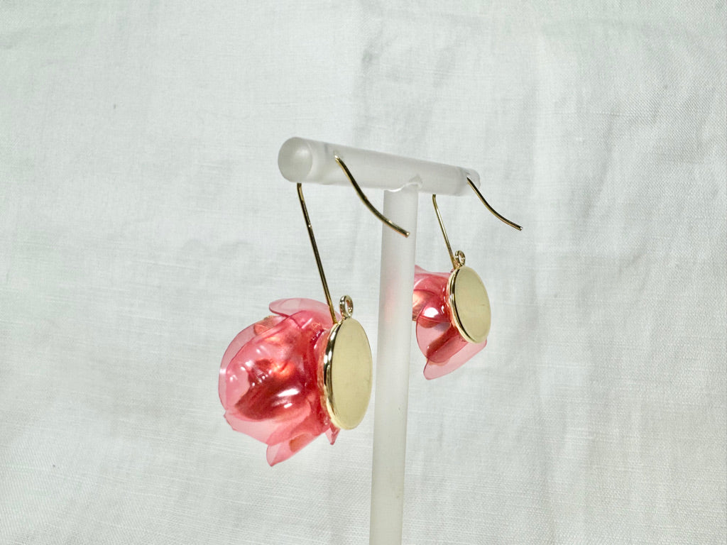 Upcycled earrings - hanging flowers - Pink