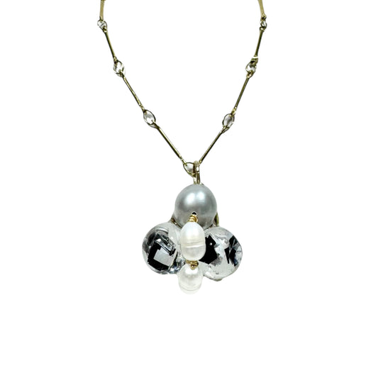 Bee Divine midnight black bee necklace with fresh water pearls handcrafted from upcycled plastic, featuring delicate bee-inspired designs with lightweight, eco-friendly materials. A sustainable statement piece for nature lovers.
