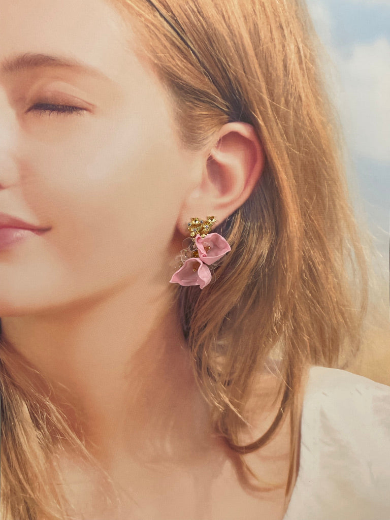 Upcycled earrings - pastel pink mini flowers - 14KGF