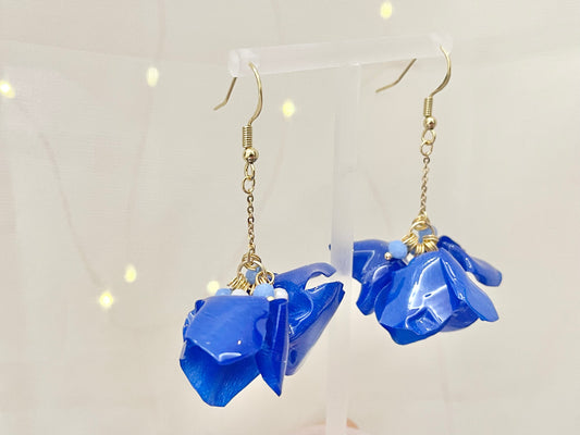 Upcycled earrings - blue bell flowers- 14KGF