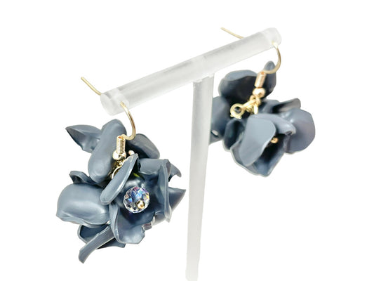 Upcycled earrings - grey bell flowers - 14KGF