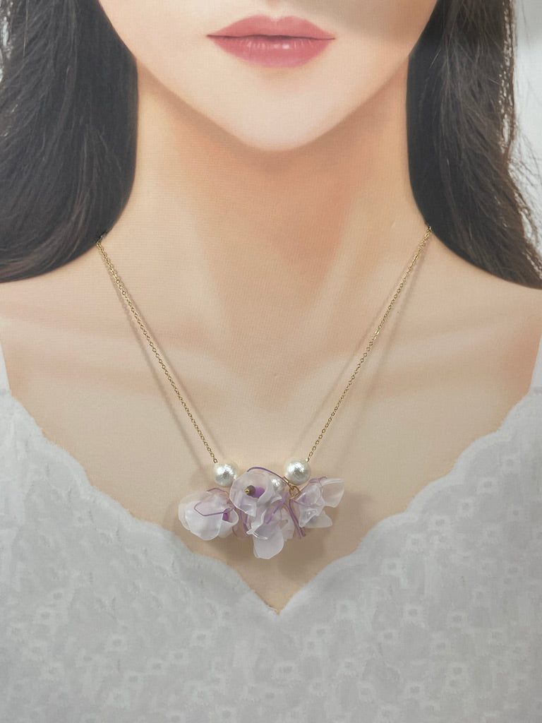 Upcycled necklace - frosty purple bell flowers - 14KGF